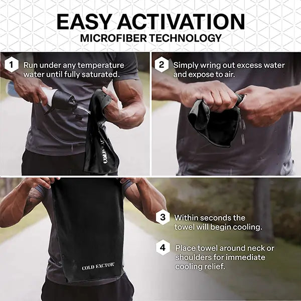 Cold Factor Instant Cooling Microfiber Towel – Long-Lasting, UV Protection, Sweat-Activated Cooling for Yoga, Running & Outdoor Sports
