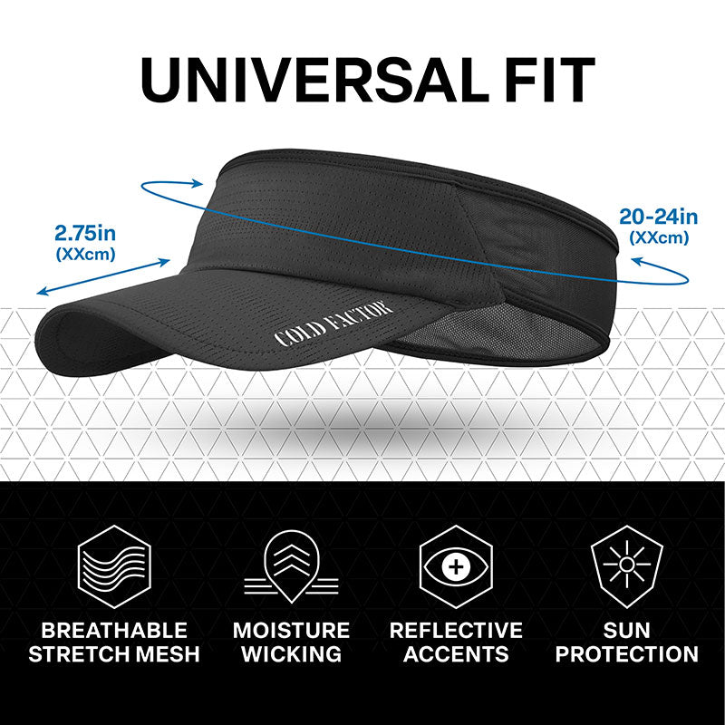 Cold Factor UPF50+ Sports Sun Visor for Men & Women – Lightweight, Packable, Quick-Dry Hat for Running, Tennis, Golf – Black​